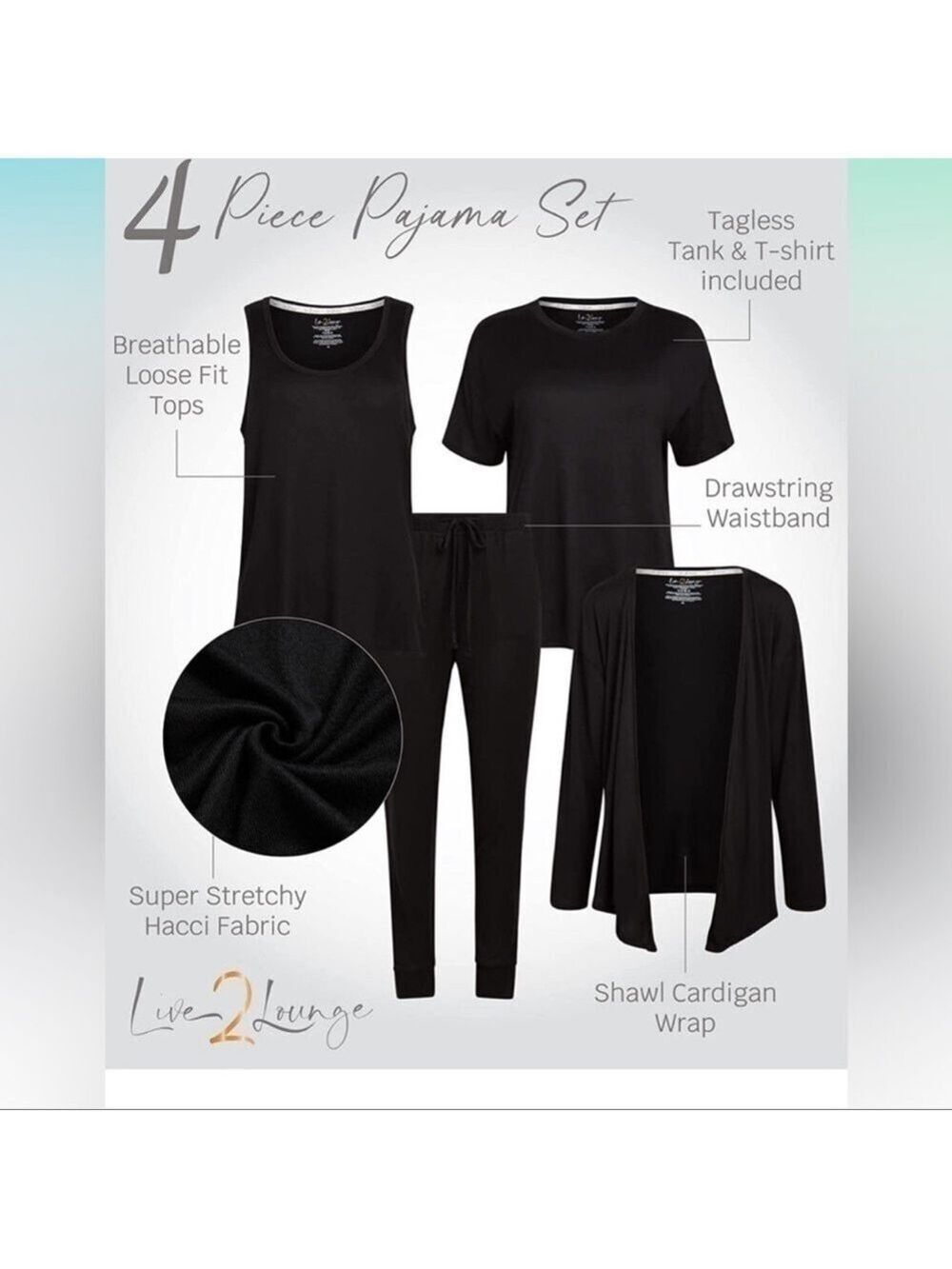 NEW-LIVE 2 Lounge 4 Pc Essential Lounge Set-WrapCardigan,T-Shirt,TankTop,Joggers